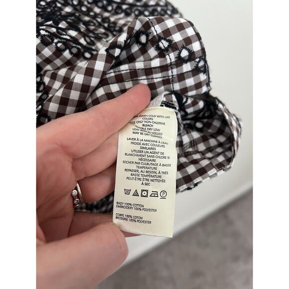 Anthropologie Pilcro Keira Long Sleeve Shirt Dress Brown Gingham Black Embroider - Picture 8 of 9